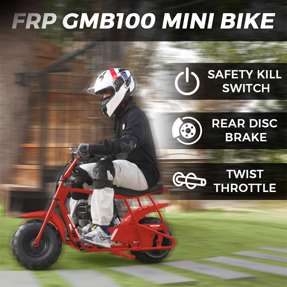 FRP Mini Dirt Bike GMB100, 99 CC Gas Powered Mini Bike 4 Stroke 3HP, Off Road for Kids and Adult, Trail Bike Up to 28 Mph, Weight Support Up to 220 LBS (RED)