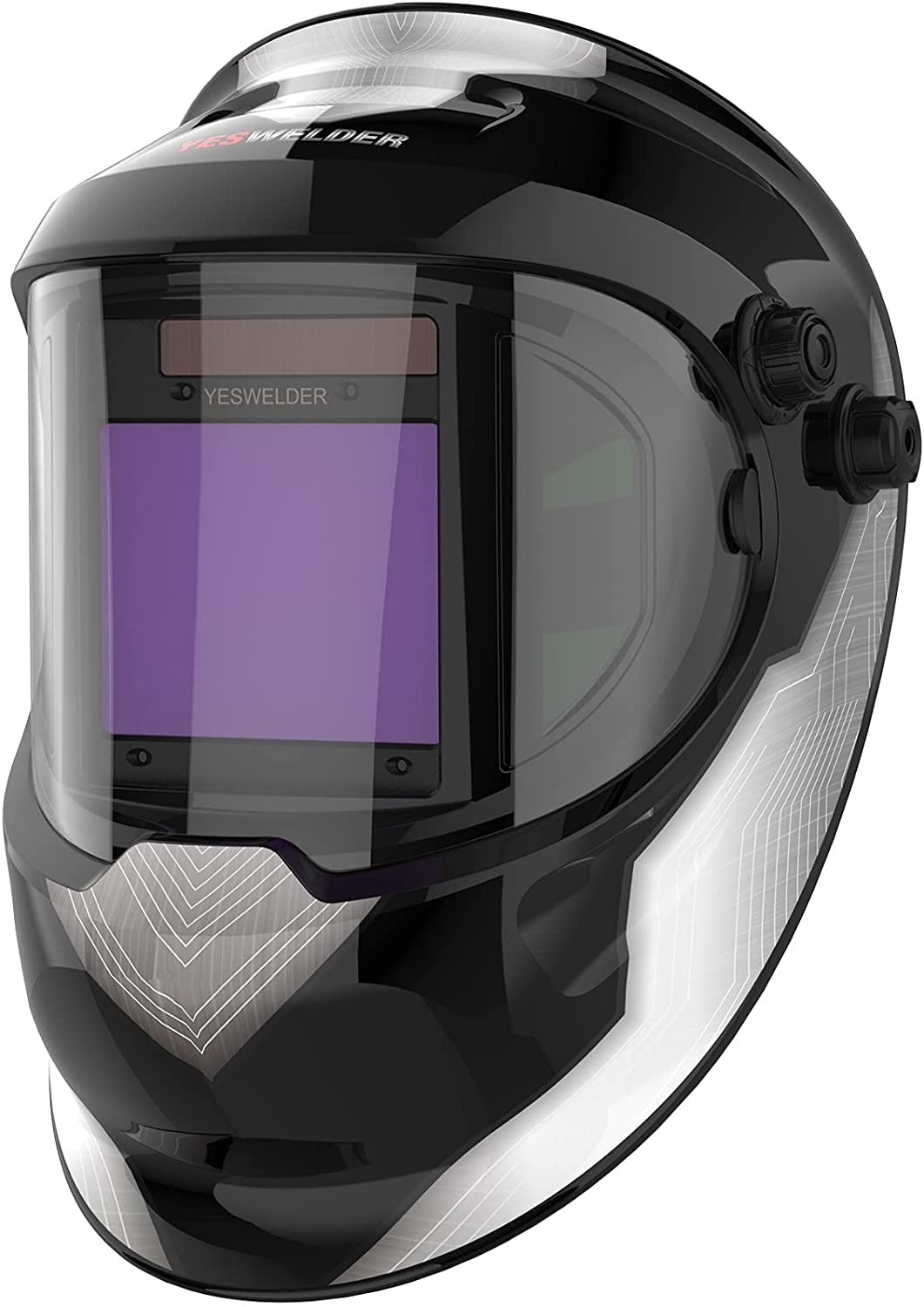 YESWELDER Large Viewing True Color Solar Powered Auto Darkening Welding Helmet with SIDE VIEW, 4 Arc Sensor Wide Shade 4/5-9/9-13 Welder Mask for TIG MIG ARC Grinding Plasma LYG-Q800D
