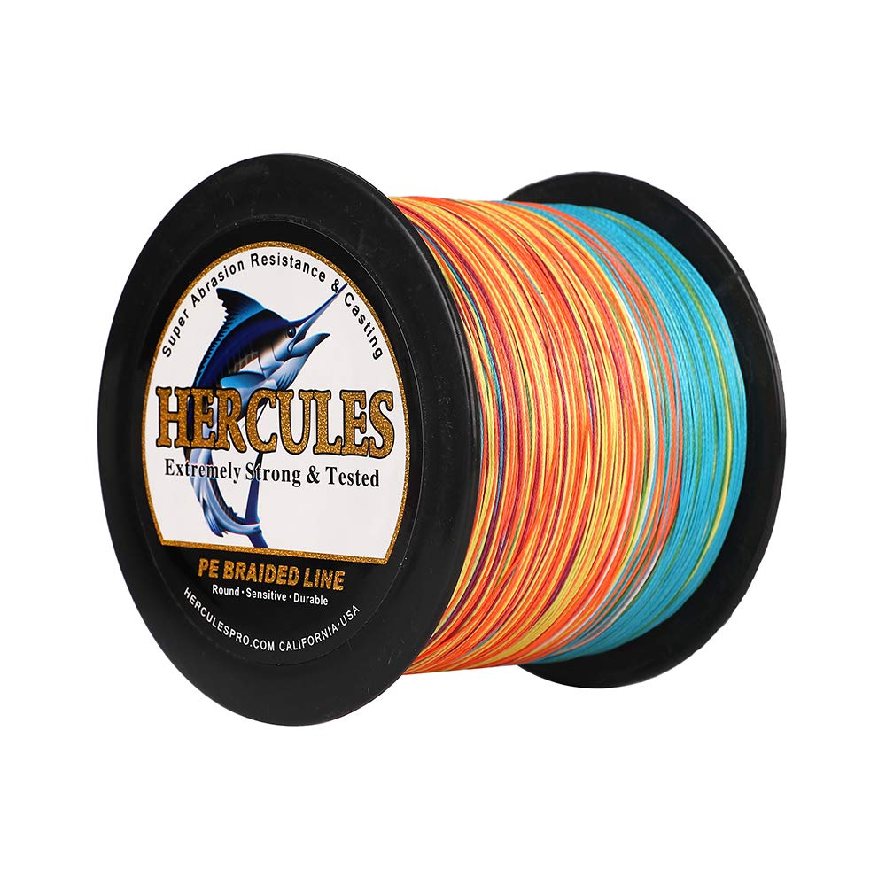 HERCULES Cost-Effective Super Cast 8 Strands Braided Fishing Line 10LB to 300LB Test for Salt-Water,109/328/547/1094 Yards(100M/300M/500M/1000M),Diam.#0.12MM-1.2MM,Hi-Grade Performance,Variety Colors