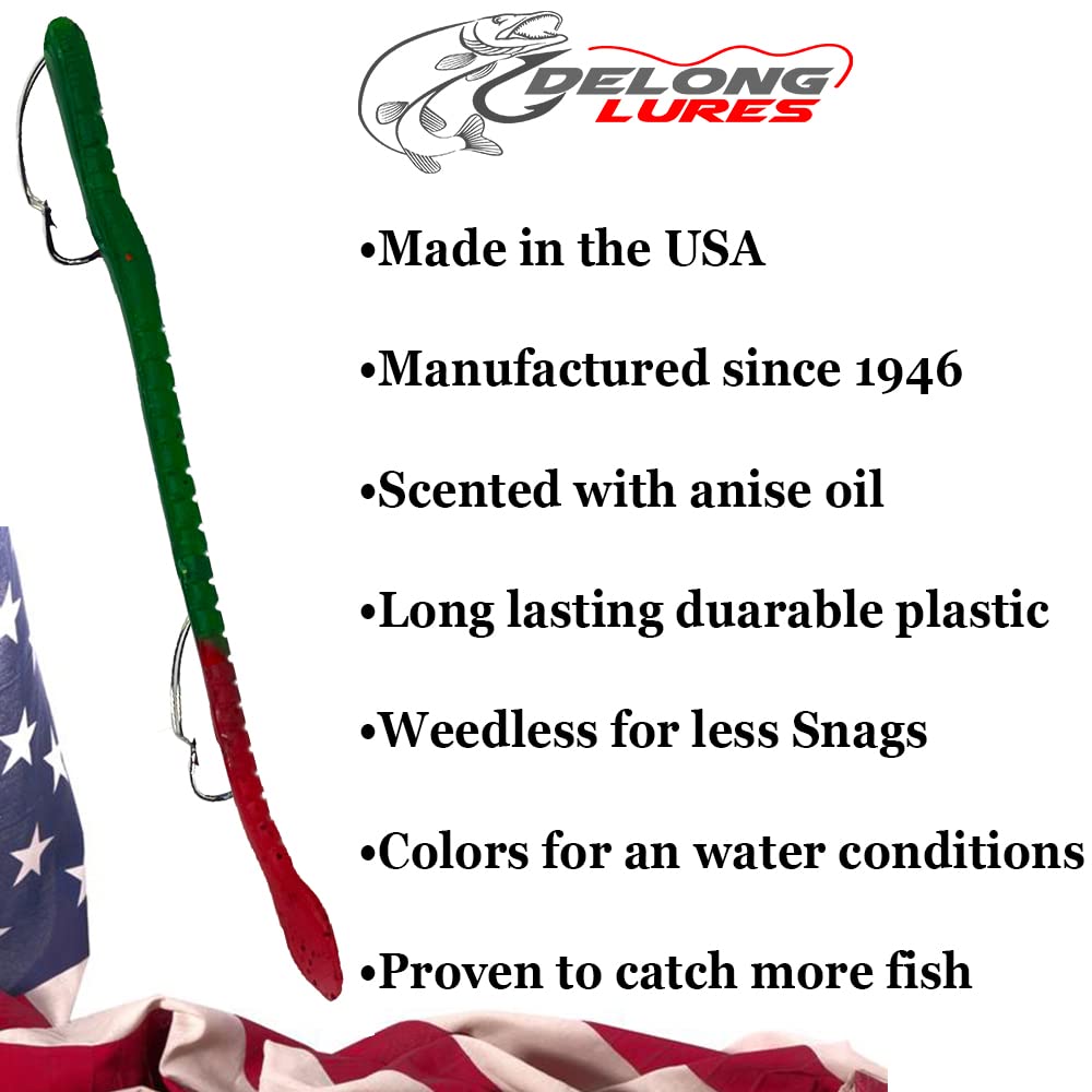 Delong Lures Fishing Lures Bass Set, 10" Pre-Rigged Weedless Swim Bait, Twister Tail Bass Fishing Lures, Extra Durable Soft Plastic Baits for Freshwater - 5 pcs Bass Baits and Lures Pack, Made in USA