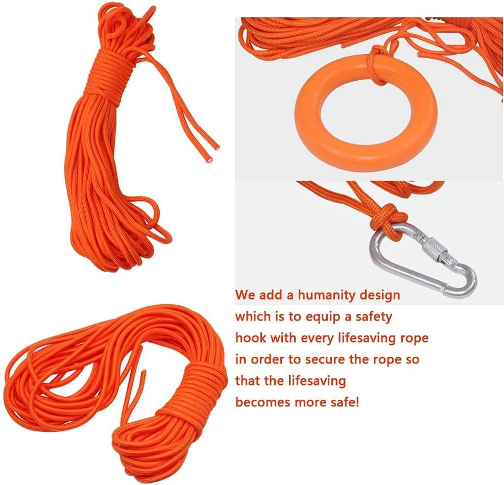 Life Ring Buoy Boat Safety Throw Ring with Water Floating Lifesaving Rope 98.4FT Set, Outdoor Professional Throwable Flotation Device (23in)