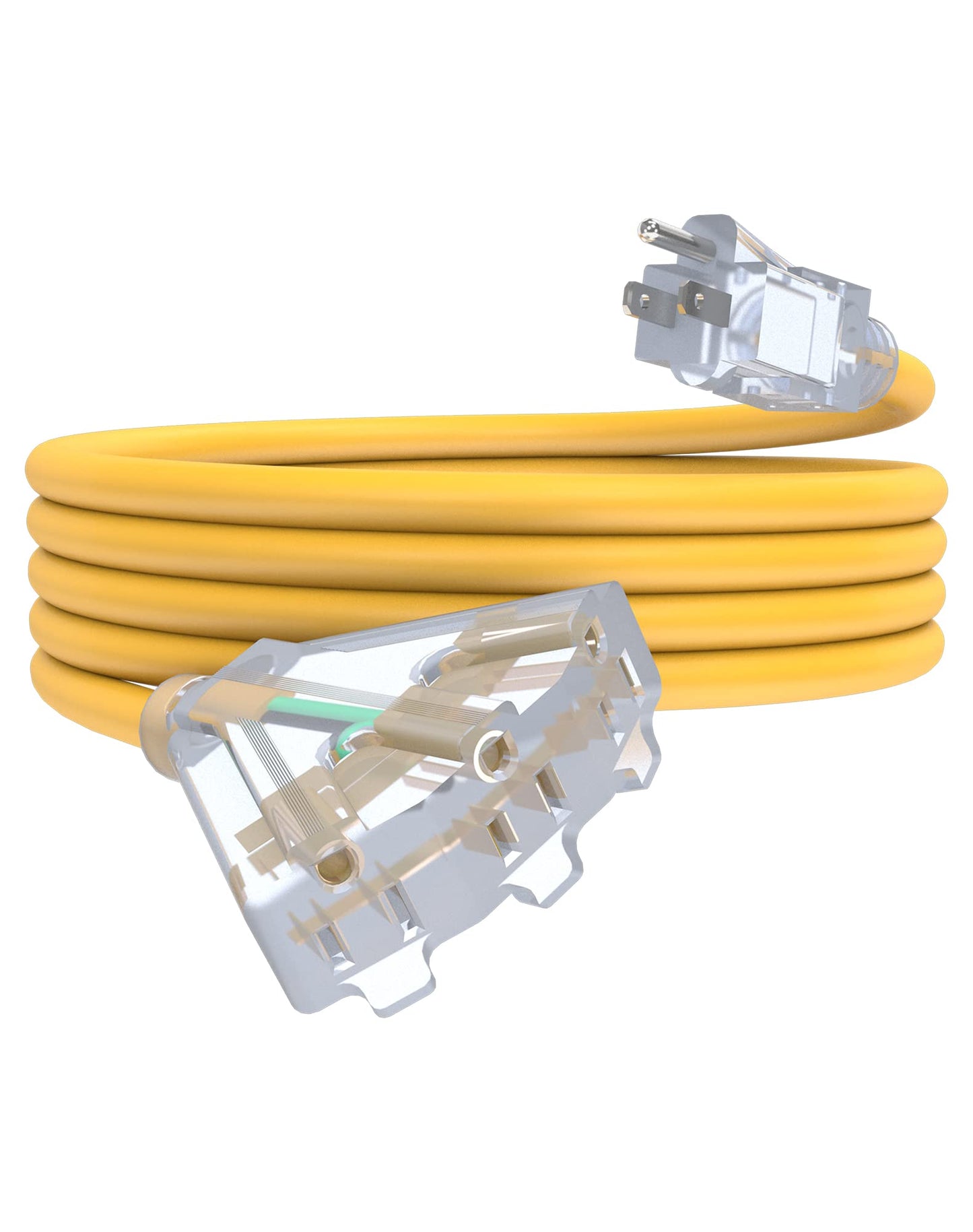 25Ft 12/3 Outdoor Extension Cord with 3-Outlets, Heavy Duty 12 Gauge 3 Prong Extension Cord Waterproof with Lighted end, 15A 12AWG 1875W SJTW, ETL Listed - Great for Garage, Garden and Home, Yellow