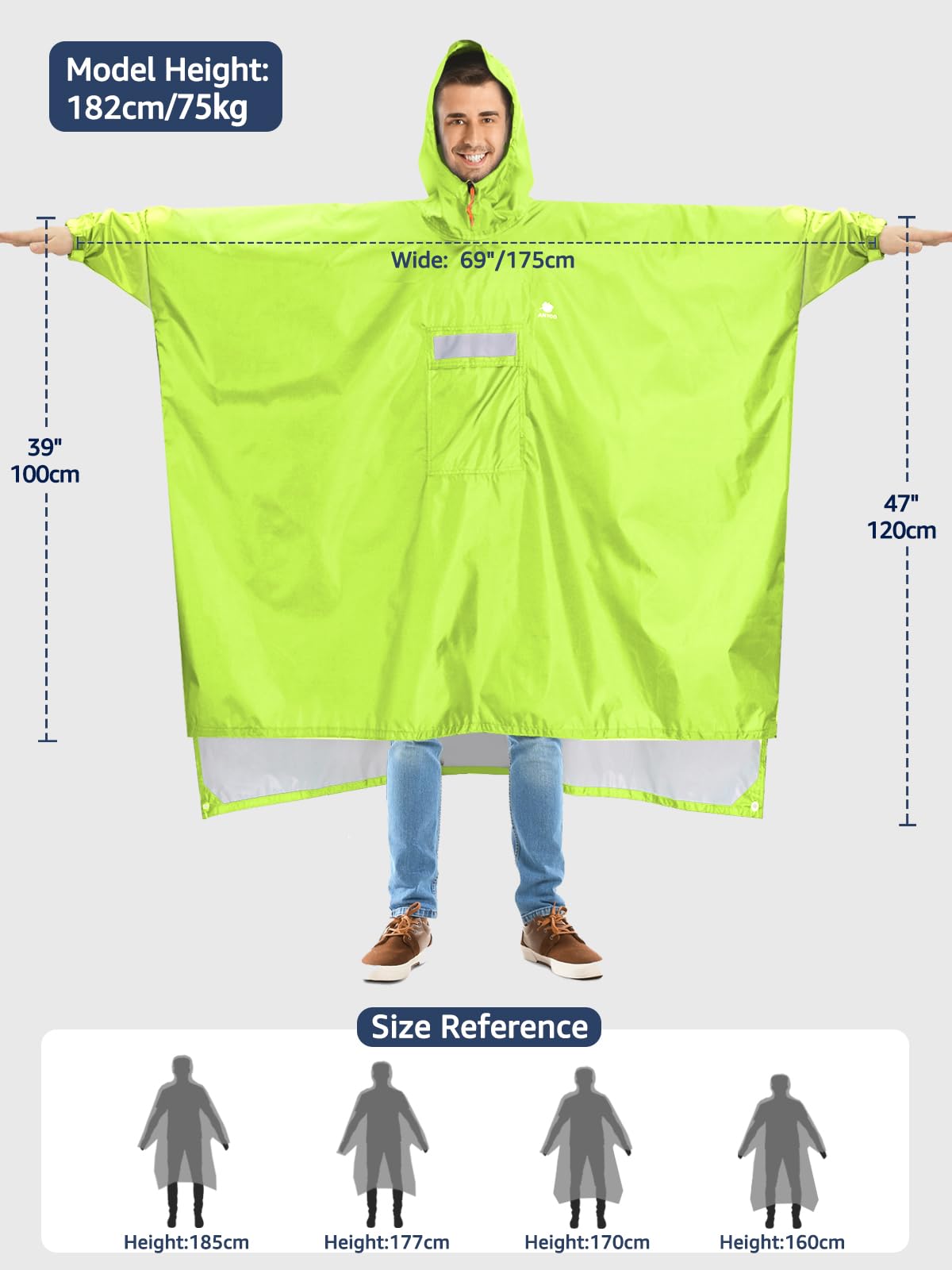 ANYOO Hooded Rain Poncho for Adults Waterproof Lightweight Rain Coat for Men Women Reusable Rain Jacket for Emergency Outdoor