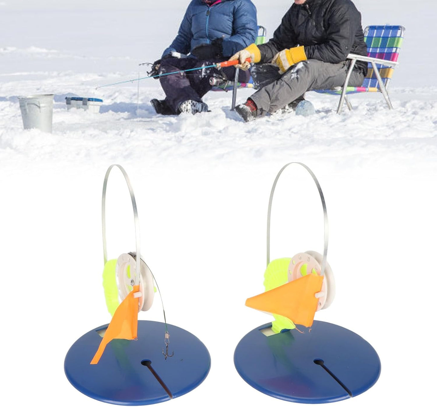 RiToEasySports 6 Set Ice Fishing Tip Ups with Storage Bag - Tip Up Flag Indicators for Winter Fishing