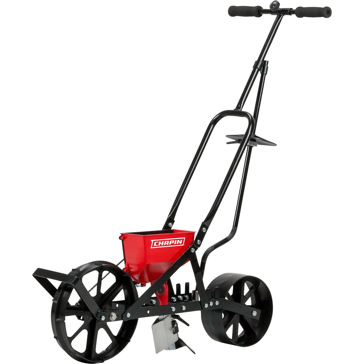 Chapin 8701B Garden Push Seeder Planter with 6 Seed Plates for up to 20 Varieties of Seeds, Zinc Plow Blade, Row Marker, Powder Coated Steel Frame, Red/Black