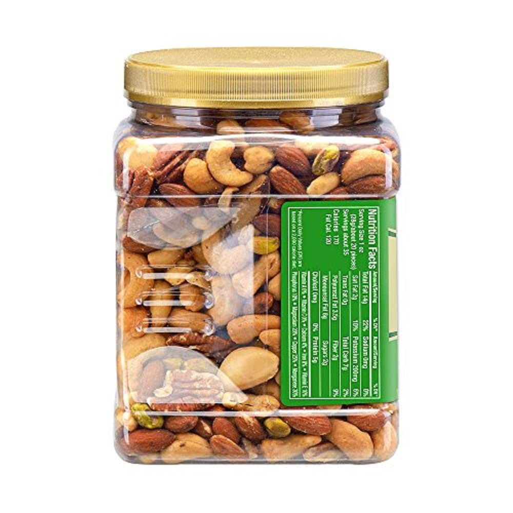 PLANTERS Deluxe Mixed Nuts, Cashews, Almonds, Pecans, Pistachios, Hazelnuts, Roasted with Sea Salt, Party Snacks, Plant-Based Protein Nut Mix, Snacks for Adults, After School Snack Mix, 27oz
