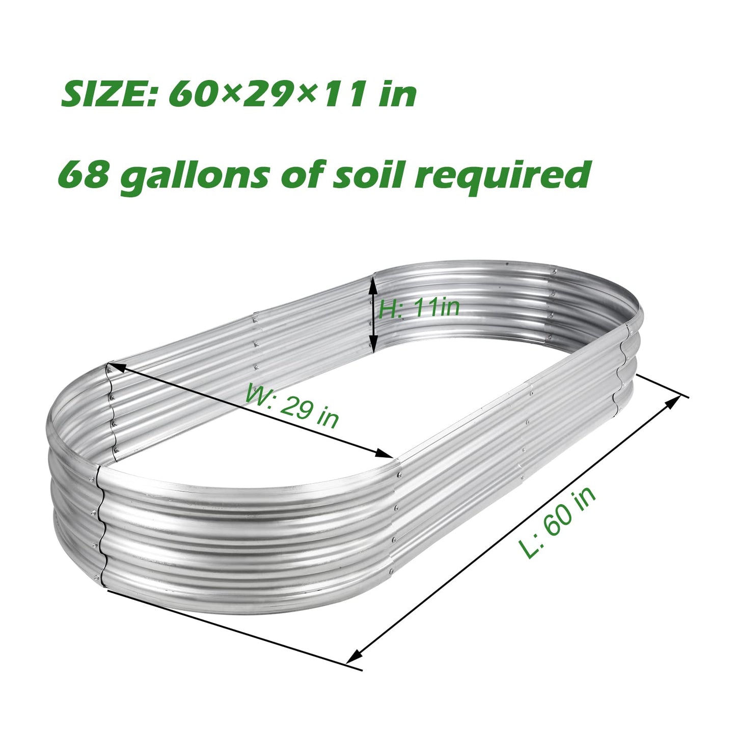 Rakukiri Raised Garden Bed Galvanized Planter Box Outdoor, 5ft Oval Large Rot-Resistant Metal Garden Bed Planter for Vegetables Flower Herb (Silver)