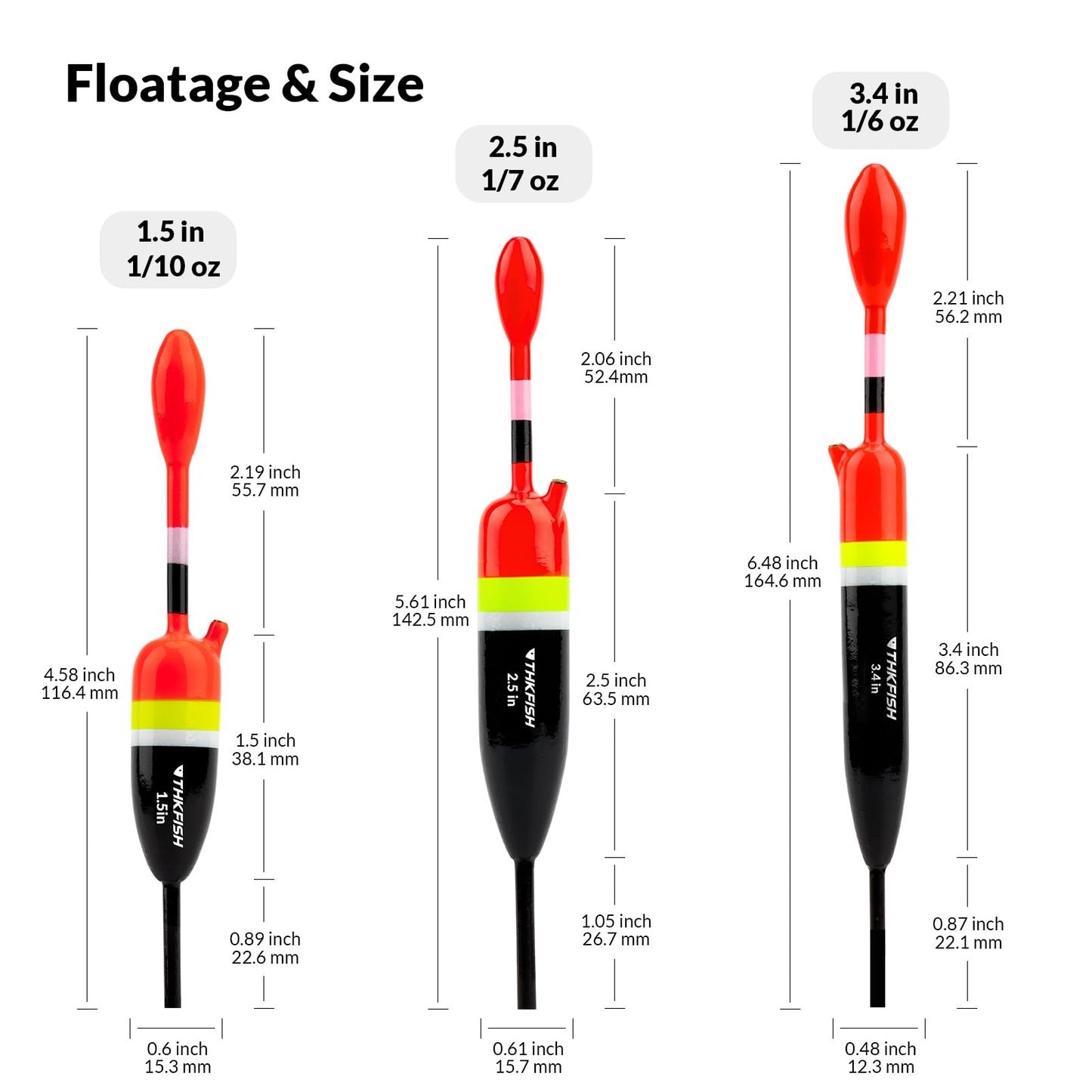 THKFISH Fishing Bobbers Fishing Floats and Bobbers Slip Bobbers for Fishing Balsa Floats Crappie Fishing Bobbers 1/6oz(3.47"X0.47"X6.73") 3/8oz(3.84"X0.6"X 7.2") 1/2oz(4.13"X0.75"X7.87")