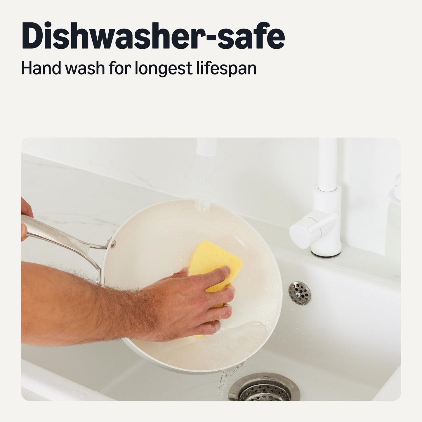 Amazon Basics Ceramic Nonstick Cookware, 3-Piece Set of Pans, All Cooktop Friendly, Dishwasher-Safe, Linen Gray