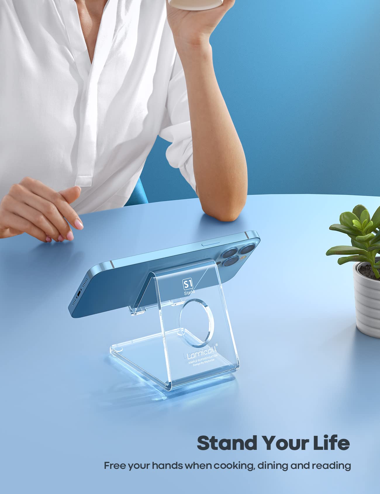 Lamicall Cell Phone Stand, Desk Accessories - Clear Office Cell Phone Holder, Acrylic Phone Stand, Desktop, Acrylic Office Desk Accessories, Office Decor, Suitable for iPhone, 4-8'' Phone