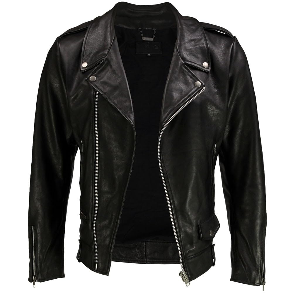DECIMAL Men's Black Genuine Lambskin Leather Biker Jacket VINTAGE REAL BROWN MOTORCYCLE JACKETS FOR MEN
