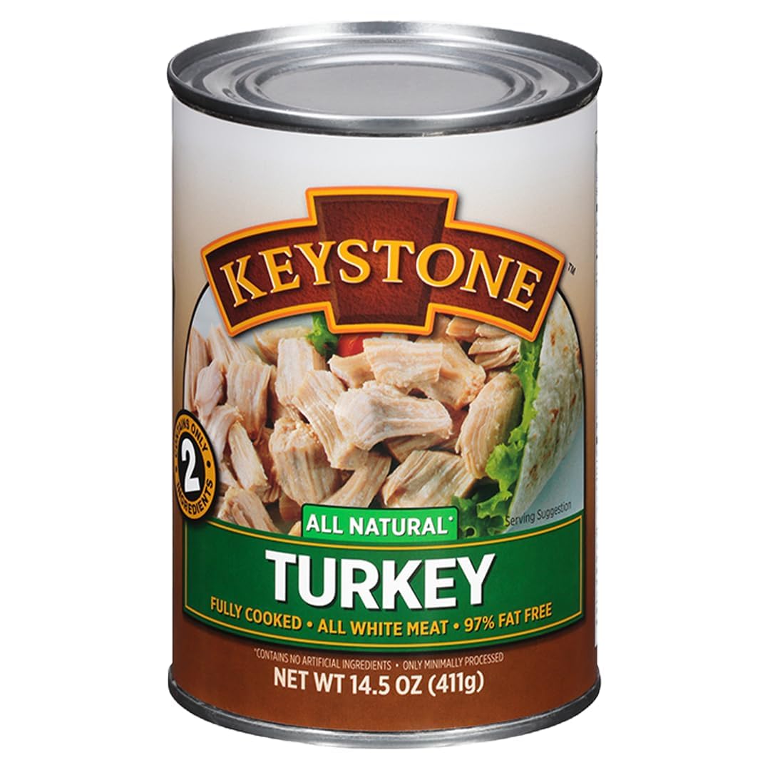 Keystone Meats All Natural Canned Turkey 14.5 Ounce Long Term Shelf Life Emergency Survival Food Canned Meat | Fully Cooked Ready to Eat | All White Meat No Carbs Gluten Free Family Pack of 6