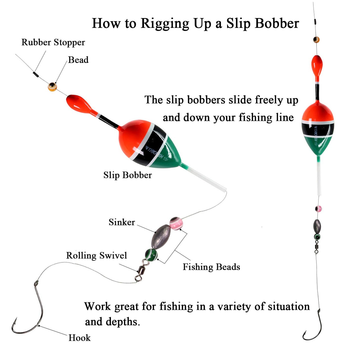 THKFISH Fishing Floats Bobbers Slide Floats Balsa Fishing Bobber Slip Bobbers for Crappie Panfish Trout Bass (1/2oz 2"x5.28") (1/6 1.6"x4.8") 5Pcs