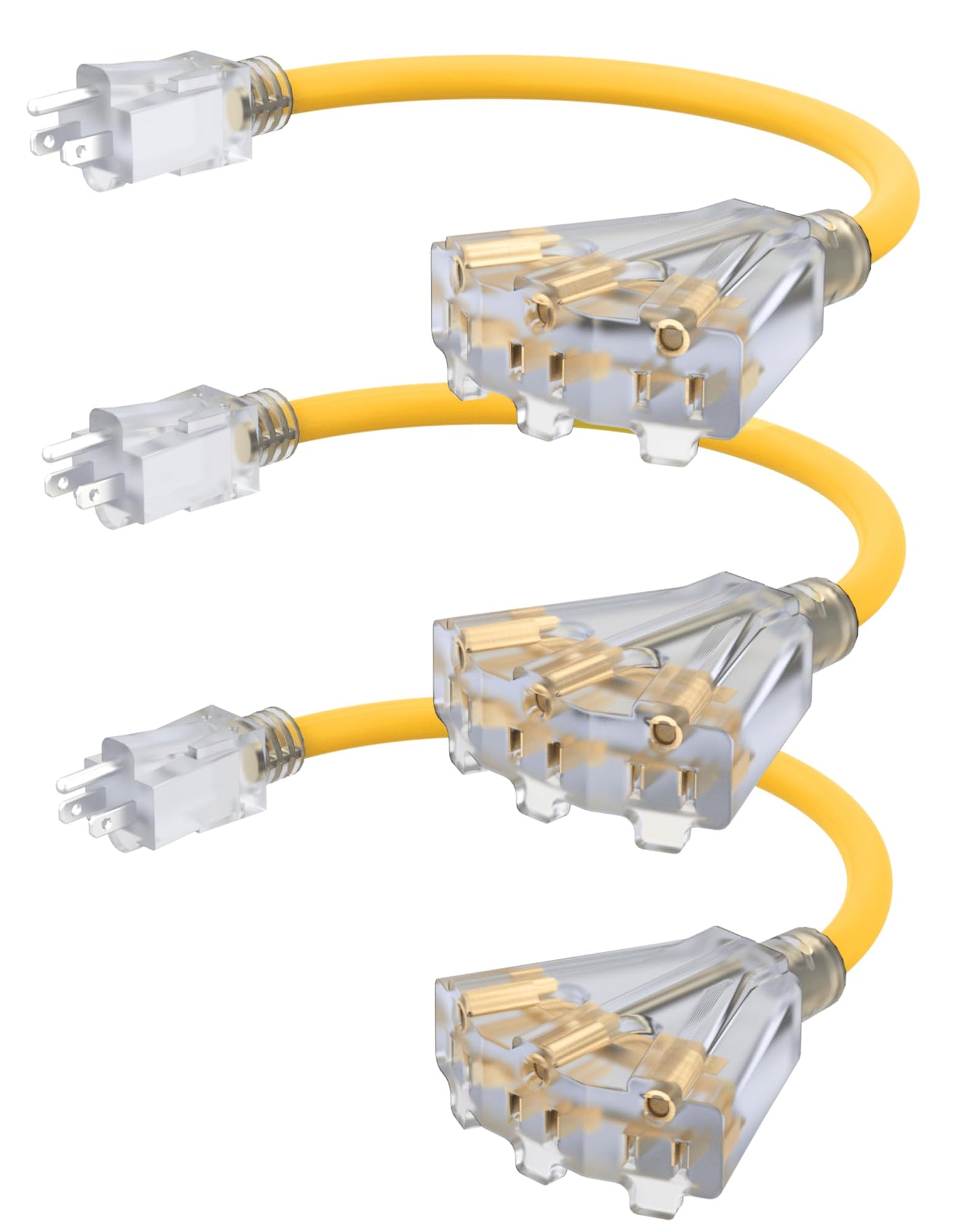 25Ft 12/3 Outdoor Extension Cord with 3-Outlets, Heavy Duty 12 Gauge 3 Prong Extension Cord Waterproof with Lighted end, 15A 12AWG 1875W SJTW, ETL Listed - Great for Garage, Garden and Home, Yellow