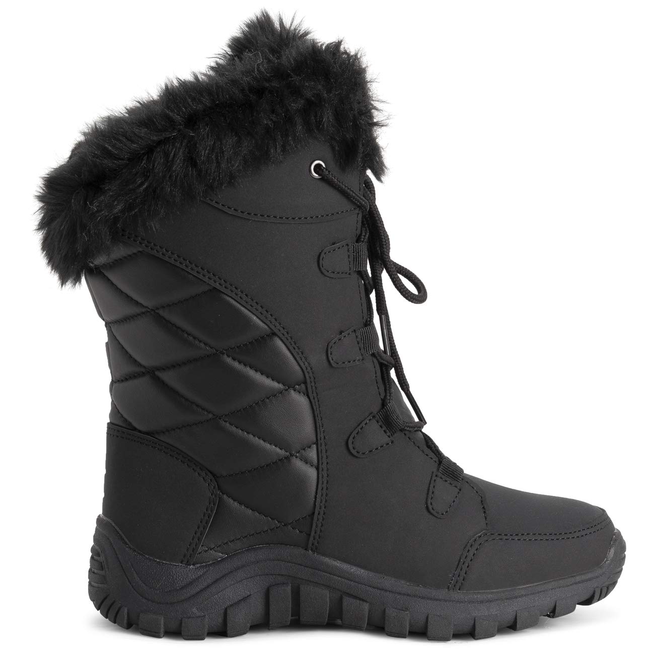 POLAR Womens Quilted Faux Fur Cuff Winter Duck Rubber Sole Durable Snow Rain Outdoor Boots
