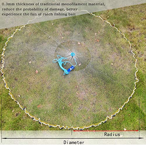 Drasry Saltwater Fishing Cast Net for Bait Trap with Heavy Sinkers Fish Throw Net. Size 3ft/4ft/5ft/6ft/7ft/8ft/9ft/10ft Radius Freshwater Nets