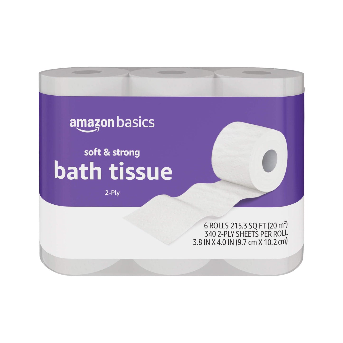 Amazon Basics Soft and Strong 2-Ply Toilet Paper, 6 Ultra Rolls = 24 Regular Rolls, Unscented, 340 Sheets per Roll, Septic Safe