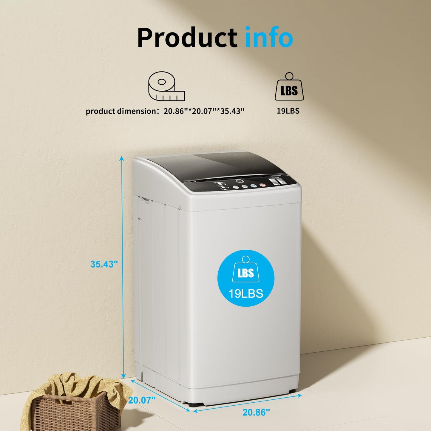 Muhub Washer and Dryer Combo Set,Full-Automatic 21LBS Washing Machine with 10 Washing Programs & Portable Laundry Dryer with 4 Automatic Drying Mode.