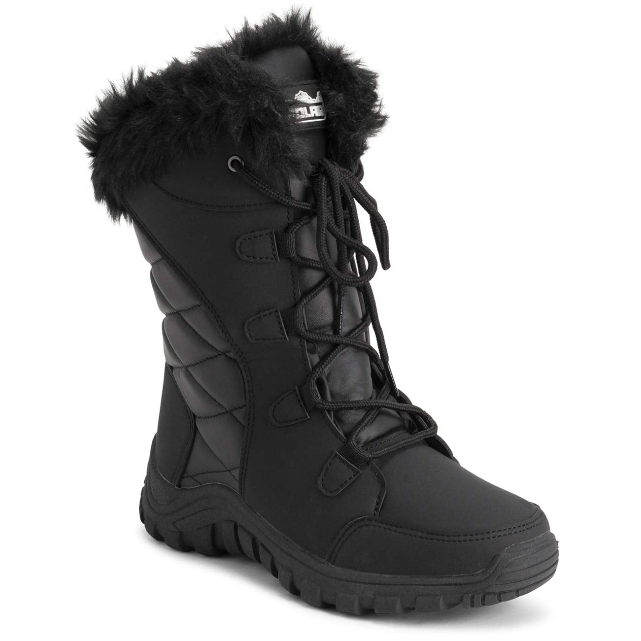 POLAR Womens Quilted Faux Fur Cuff Winter Duck Rubber Sole Durable Snow Rain Outdoor Boots