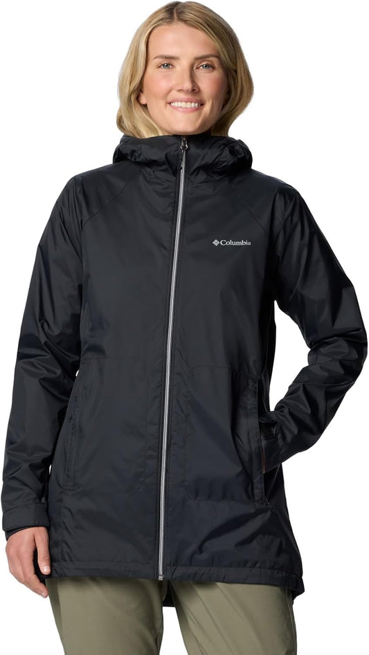Columbia Womens Switchback II Lined Long Rain Jacket, Black, Large