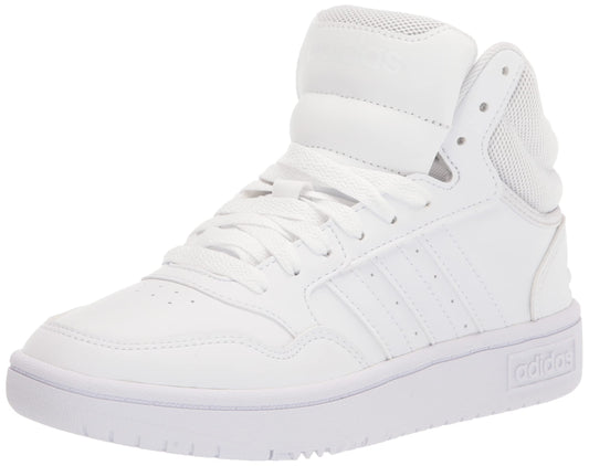 adidas Women's Hoops 3.0 Mid Top Basketball Shoe, White/White/Dash Grey, 8