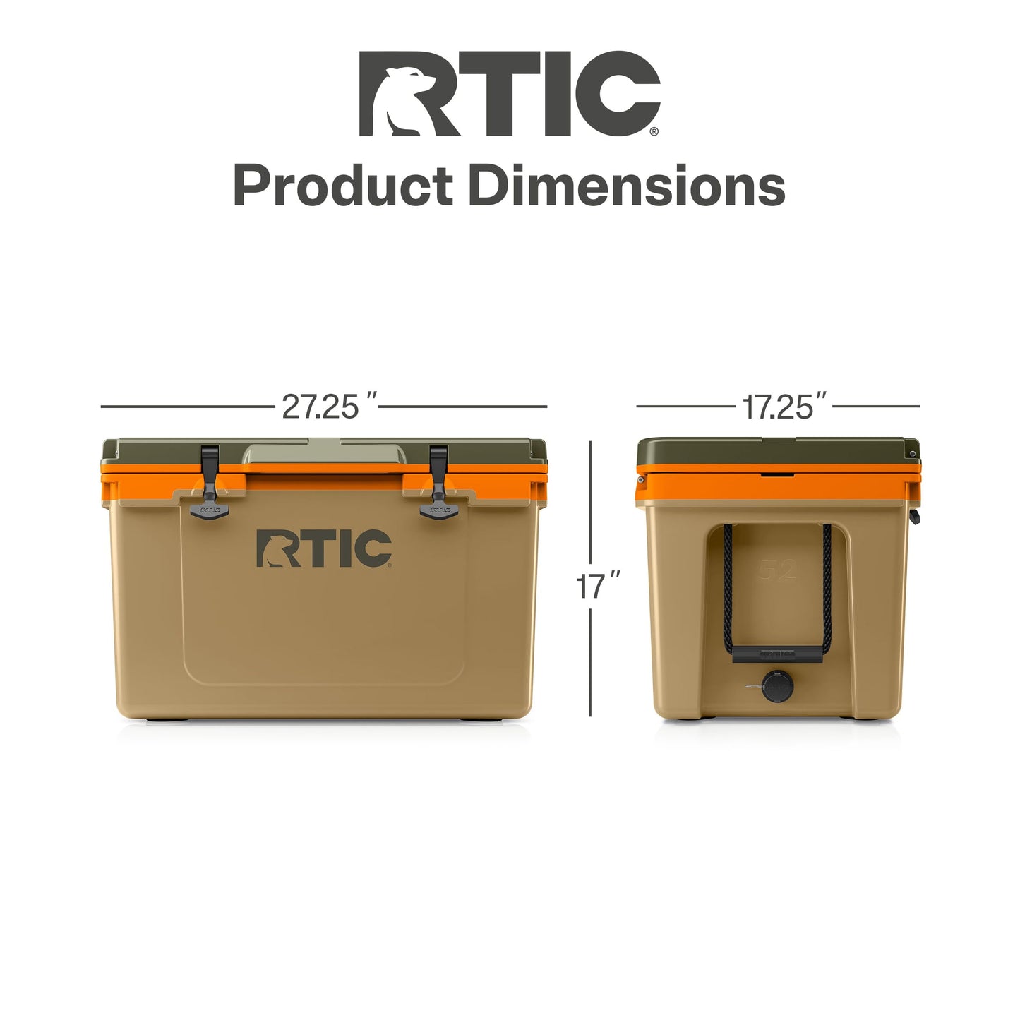 RTIC Ultra-Light 52 Quart Hard Cooler Insulated Portable Ice Chest Box for Beach, Drink, Beverage, Camping, Picnic, Fishing, Boat, Barbecue, 30% Lighter Than Rotomolded Coolers
