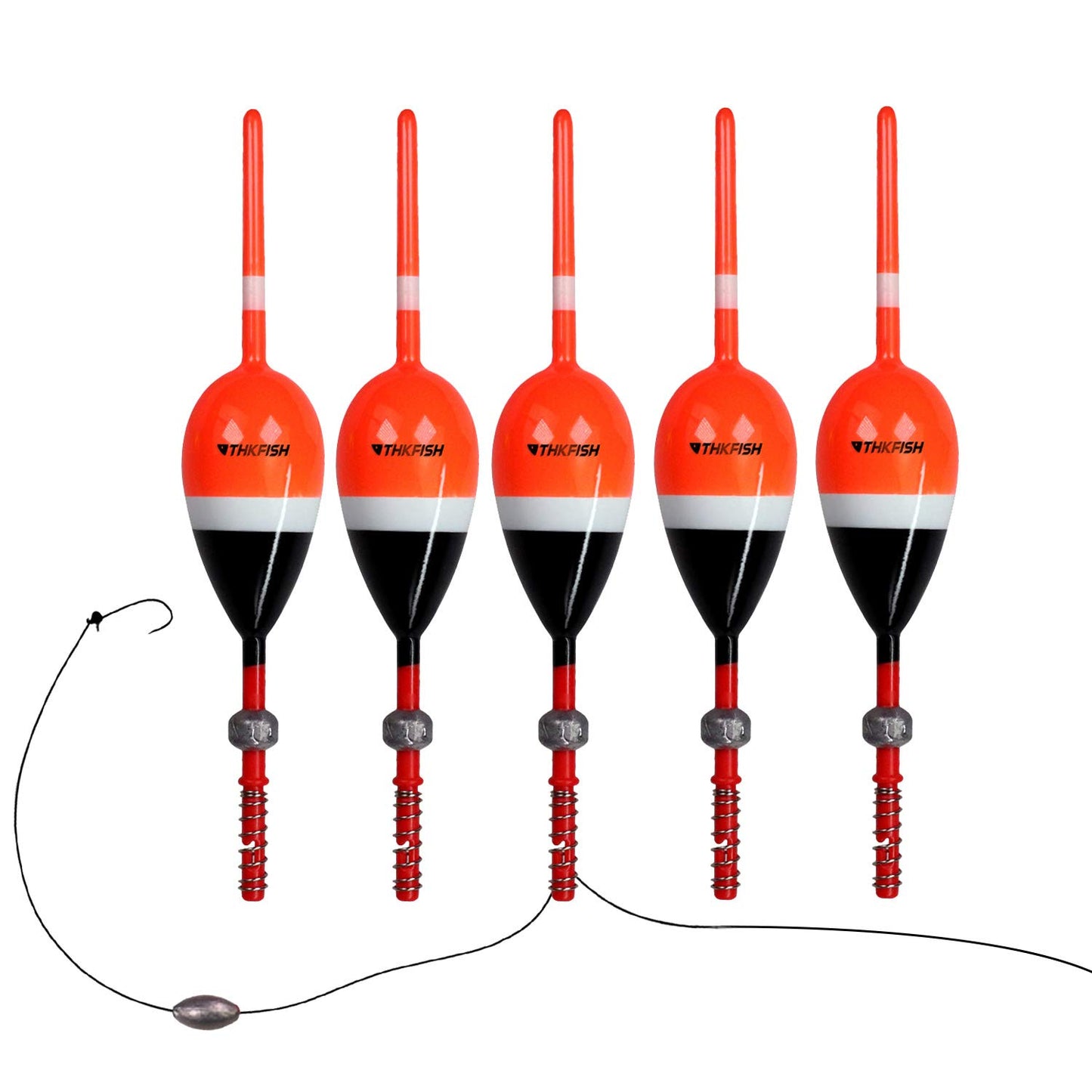 THKFISH Fishing Floats and Bobbers Balsa Wood Floats Spring Bobbers with Oval Slip Bobbers for Crappie Panfish Walleyes Fixed Bobber (1"X0.7"X6") (1.25"X0.75"X6") (2"X1.14"X5.86") 5pcs
