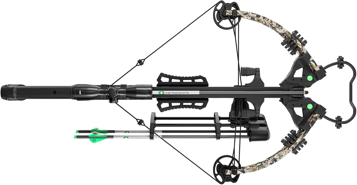 CenterPoint Archery Sniper Elite 385 Crossbow Package C0004 With 4x32mm Scope, Quiver And Arrows, Black/Camo