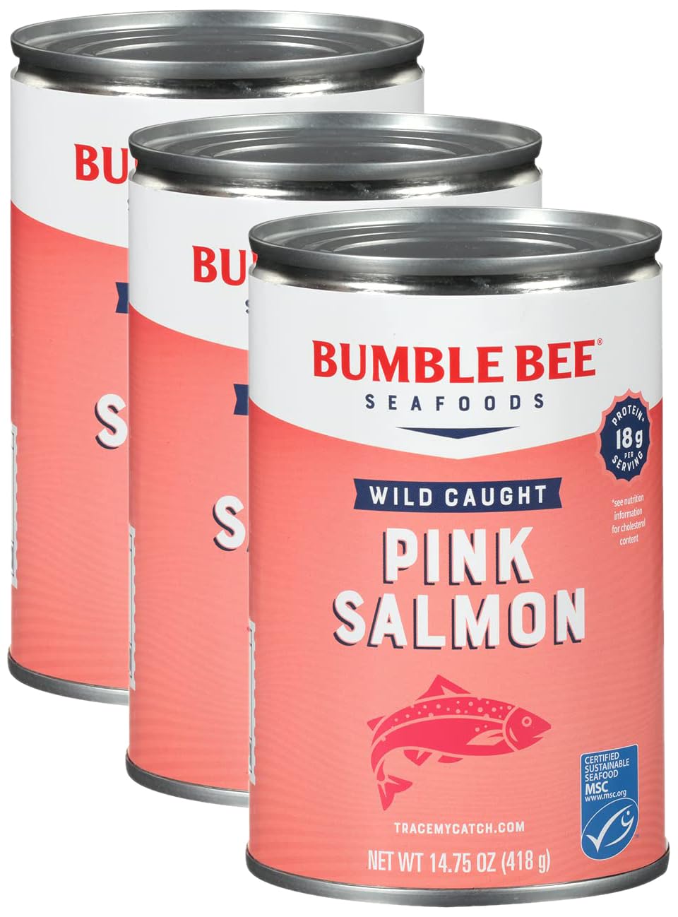 Bumble Bee Canned Pink Salmon, 14.75 oz Cans (Pack of 12) - Premium Wild Caught Salmon with Skin & Bones - 18g Protein per Serving - MSC Certified Sustainable Seafood, Non-GMO, Gluten Free, Kosher