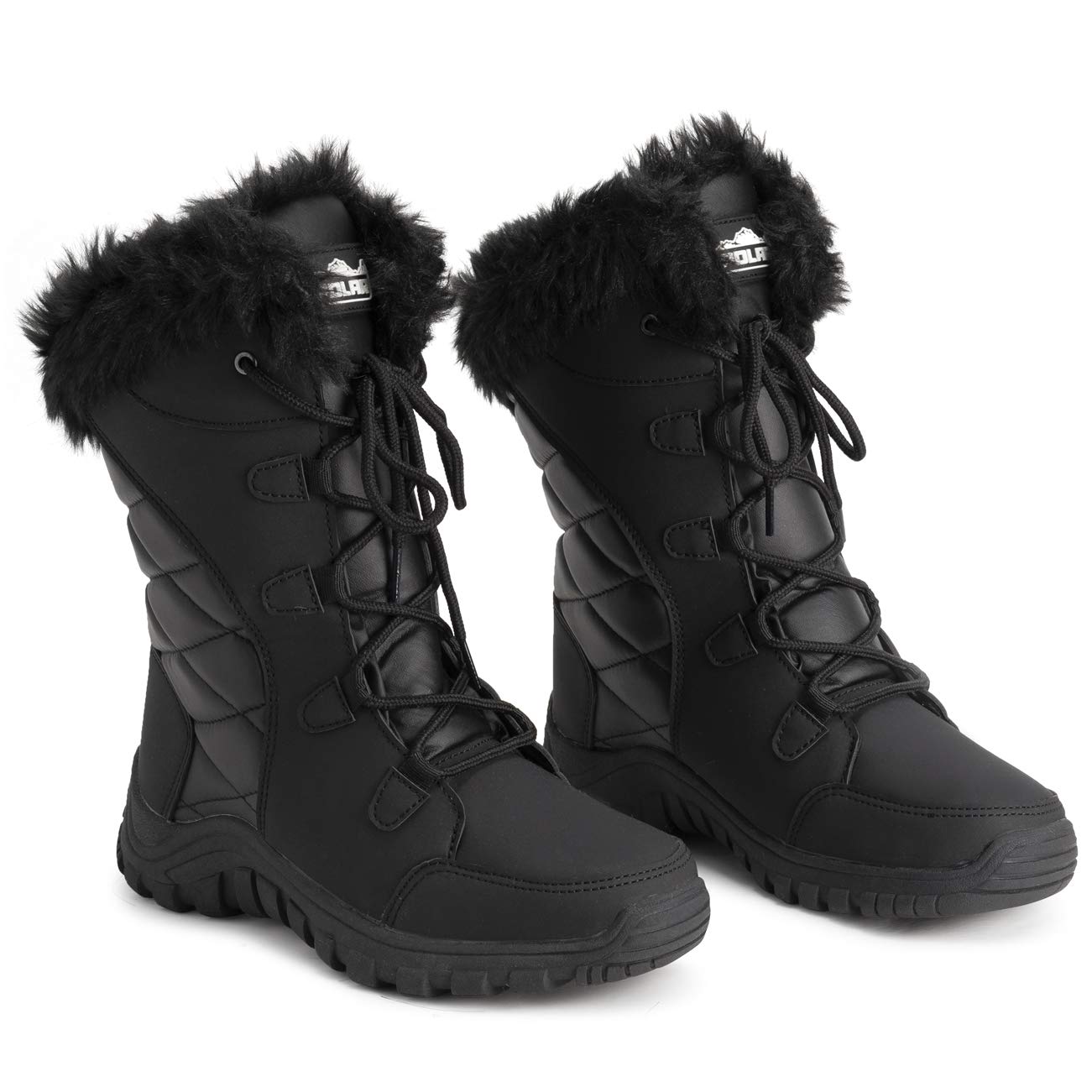 POLAR Womens Quilted Faux Fur Cuff Winter Duck Rubber Sole Durable Snow Rain Outdoor Boots