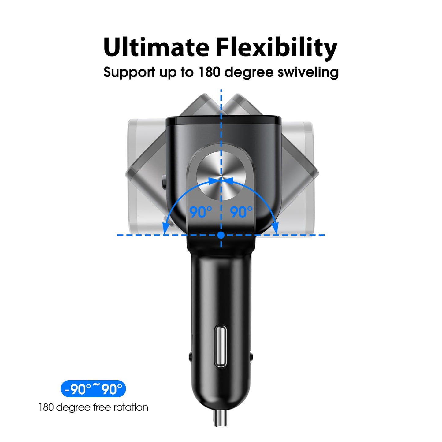 5 in 1 Car Cigarette Lighter Splitter, BUVAYE Dual QC3.0 and 30W PD USB C Cigarette Lighter Adapters for Cars 12V/24V 180-degree Adjustable Car Charger Adapter for iPhone/iPad/GPS/Dash Cam/Laptop