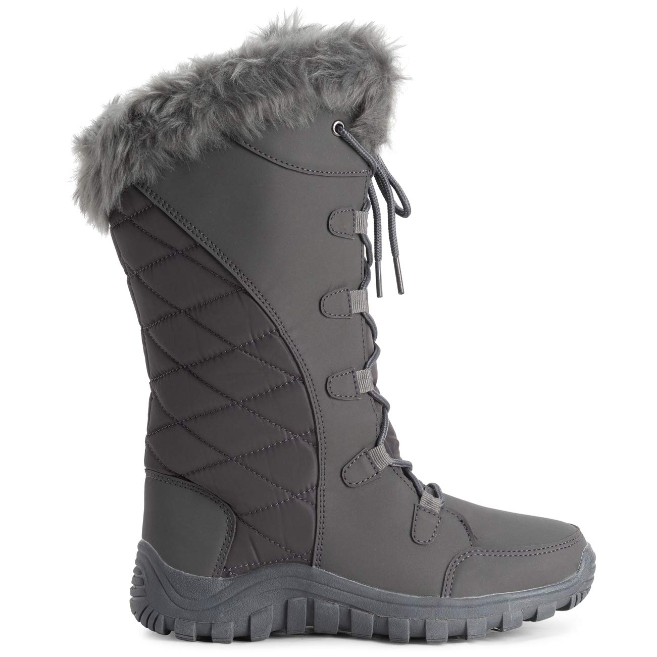 POLAR Womens Quilted Faux Fur Cuff Winter Duck Rubber Sole Durable Snow Rain Outdoor Boots