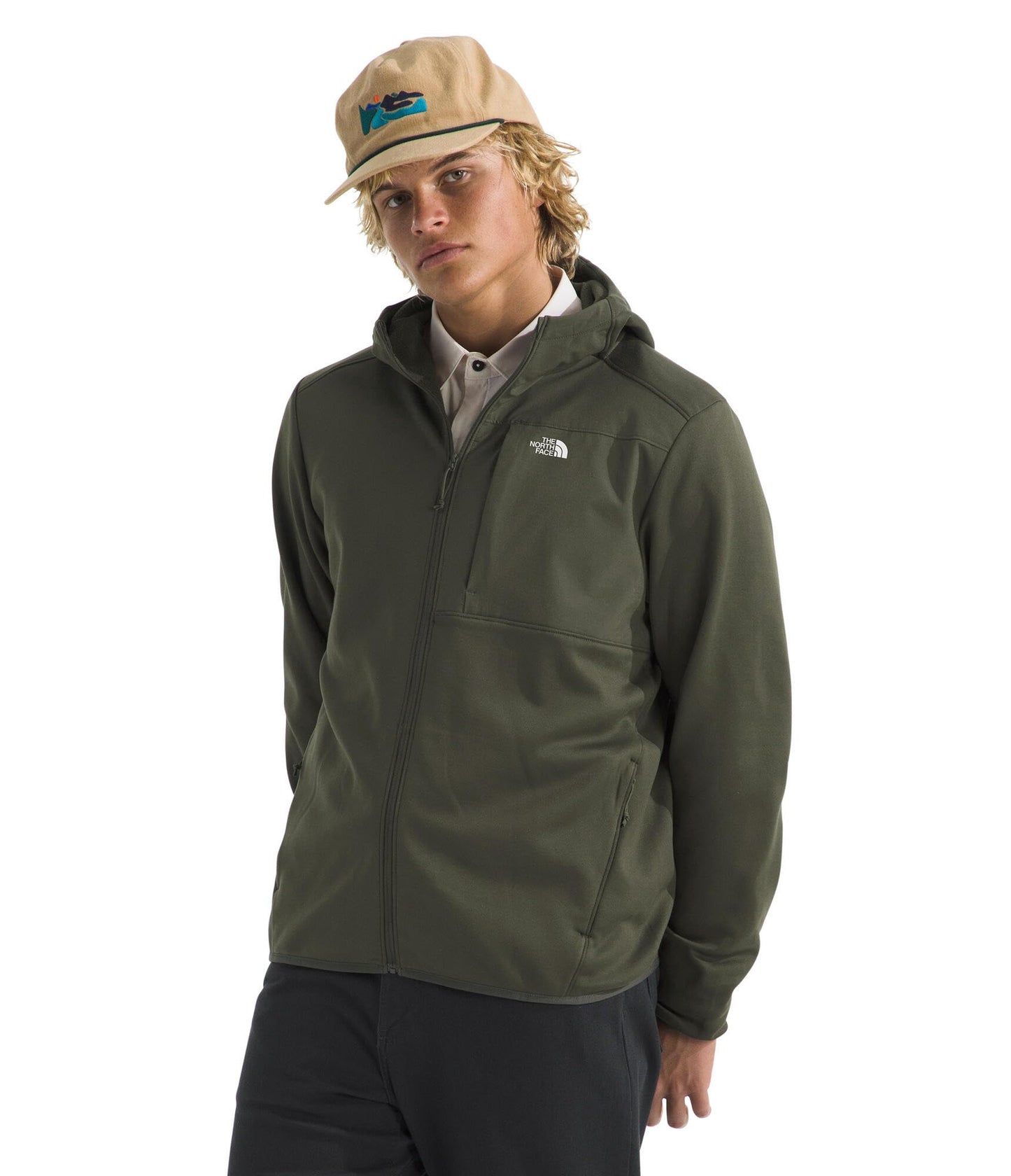 THE NORTH FACE Men's TNF Performance Fleece Full Zip Hoodie | Lightweight Hooded Top, Elastic Binding & Zip Pockets