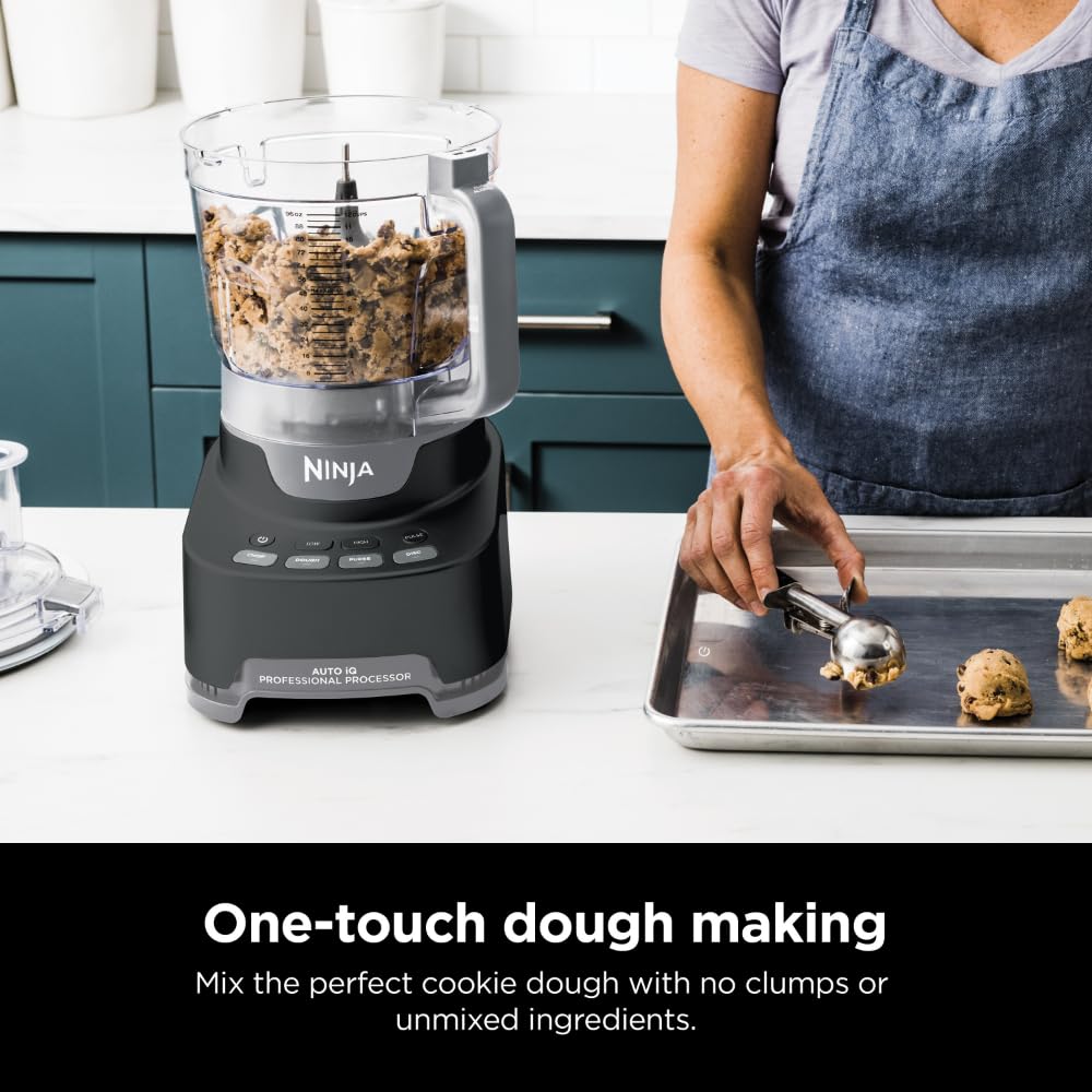 Ninja Food Processor, Professional Plus, 1000 Peak Watts, 4 Functions for Chopping, Slicing, Purees & Dough with 9-Cup Processor Bowl, 3 Blades, Food Chute & Pusher, Silver, BN601