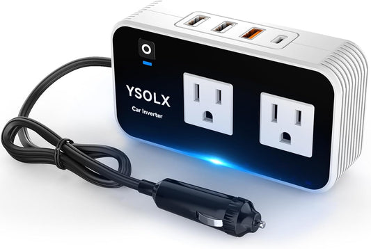 YSOLX 200W Car Power Inverter, DC 12V to 110V AC Inverter, Car Charɡer Adapter with 20W USB-C/USB-QC(18W)/4.8A Dual USB/Dual AC Outlet, Car Pluɡ Adapter Outlet for Laptop/Road Trip