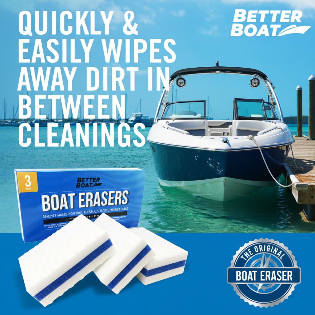 Boat Erasers 3-Pack by Better Boat - Cleaning Sponge for Scuff Marks & Grime, Marine Accessories & Gifts, Safe on Fiberglass Vinyl Gelcoat Deck Hull