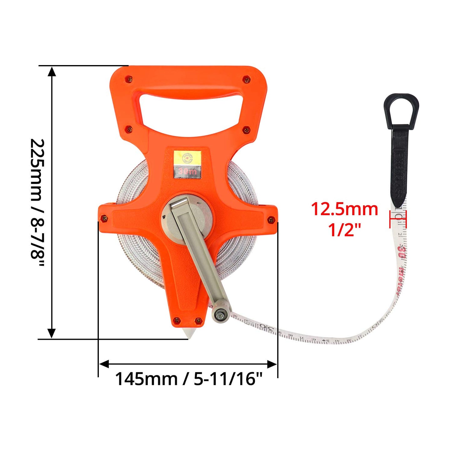 QWORK Tape Measure, 1/2" x 330' Open Reel Dual Sided Fiberglass Tape Measure for Engineer, Yard and Field, Measuring Tape