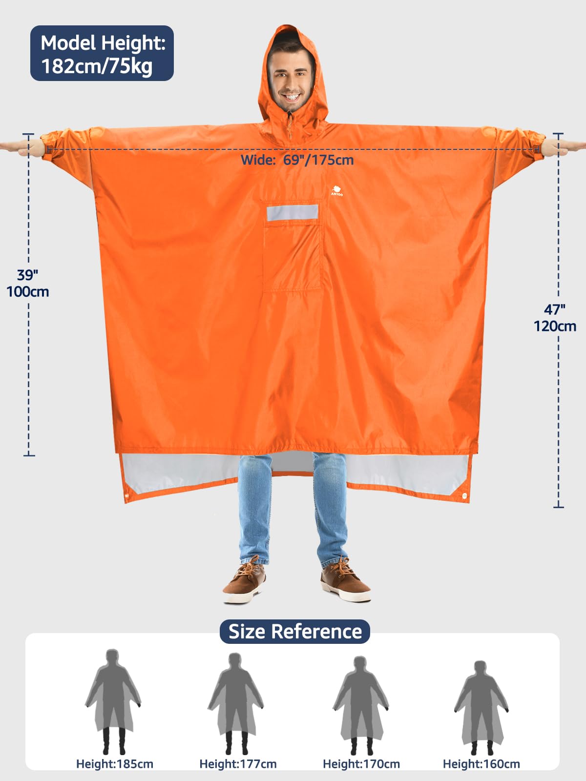 ANYOO Hooded Rain Poncho for Adults Waterproof Lightweight Rain Coat for Men Women Reusable Rain Jacket for Emergency Outdoor