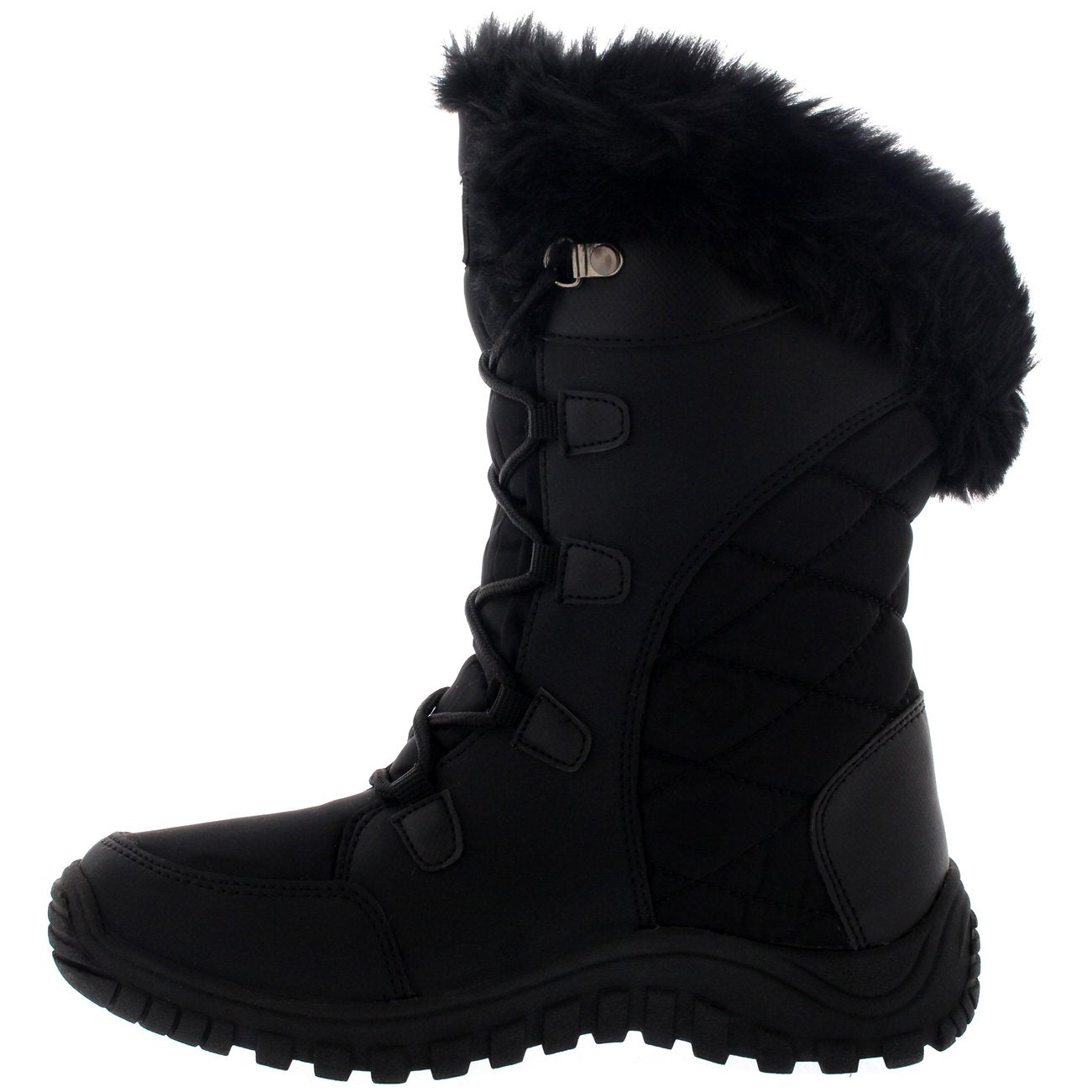 POLAR Womens Quilted Faux Fur Cuff Winter Duck Rubber Sole Durable Snow Rain Outdoor Boots
