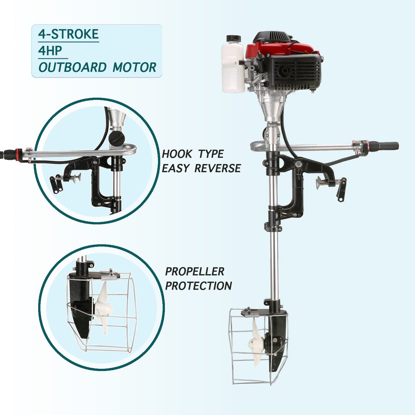 CUKUSIN Outboard Motor Boat Engine 4 Stroke 4.0 HP Marine Boat Motor with Air Cooling System and Manual Pull Start for Inflatable Fishing Boats Yachts Water Sport Tools, with Shade