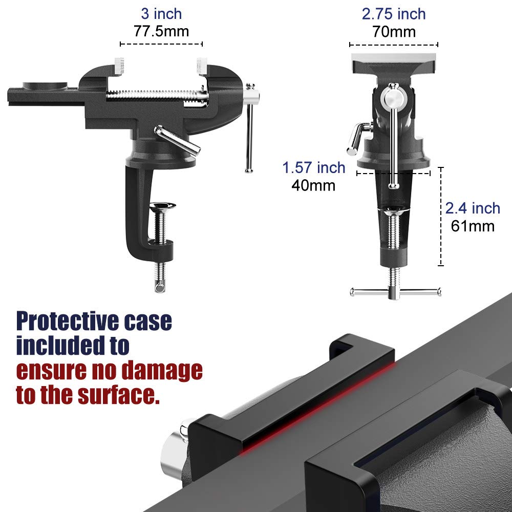 Nuovoware Table Vise 3 Inch, 360° Swivel Base Universal Home Vise Portable Bench Clamp, Clamp-on Vise Bench Clamps Fixed Tool for Woodworking, Metalworking, Cutting Conduit, Drilling, Sawing, Blue