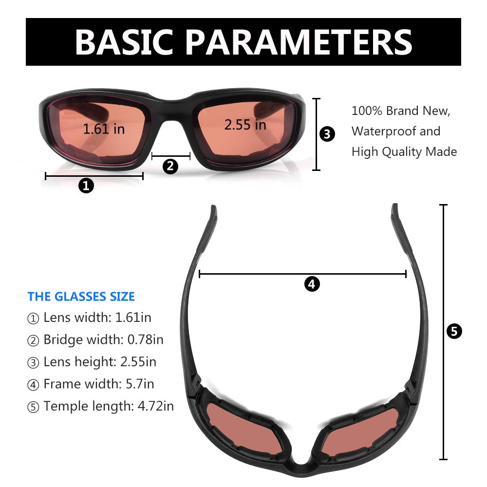 3 Pair Motorcycle Riding Glasses Padding Goggles UV Protection Dustproof Windproof Motorcycle Sunglasses for Outdoor Actives