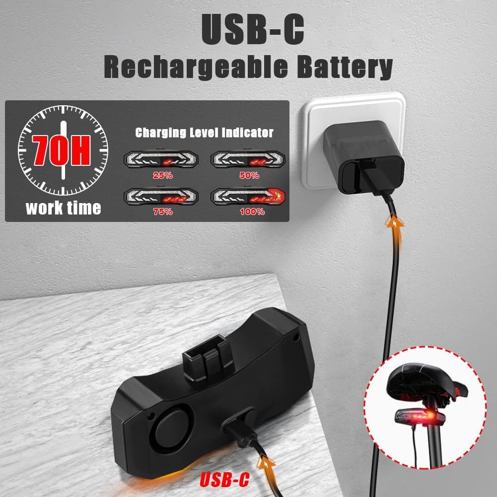 WSDCAM Smart Bike Light with Turn Signals, Brake Light, and Alarm Horn - Auto ON/Off Rechargeable Waterproof Rear Bicycle Tail Light with Remote