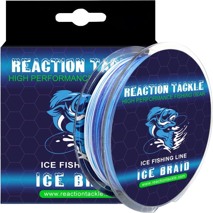 Reaction Tackle Ice Fishing Braided Fishing Line, Tip-Up Line, 8 Strands, Zero Memory Super Stong Pro Grade Power Ice Braided Line 150 Yard Spools