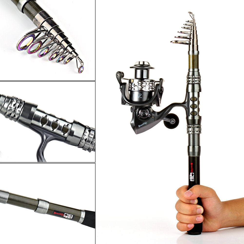Sougayilang Fishing Rod Reel Combo with Telescopic Fishing Pole Spinning Reel Carrier Bag