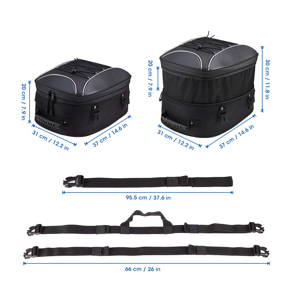 KEMIMOTO Motorcycle Tail Bag, Dual Use Motorcycle Rear Seat Bag with Waterproof Rain Cover, 22L-34L Expandable Motorbike Helmet Bag Luggage Storage Backpack with 6 straps