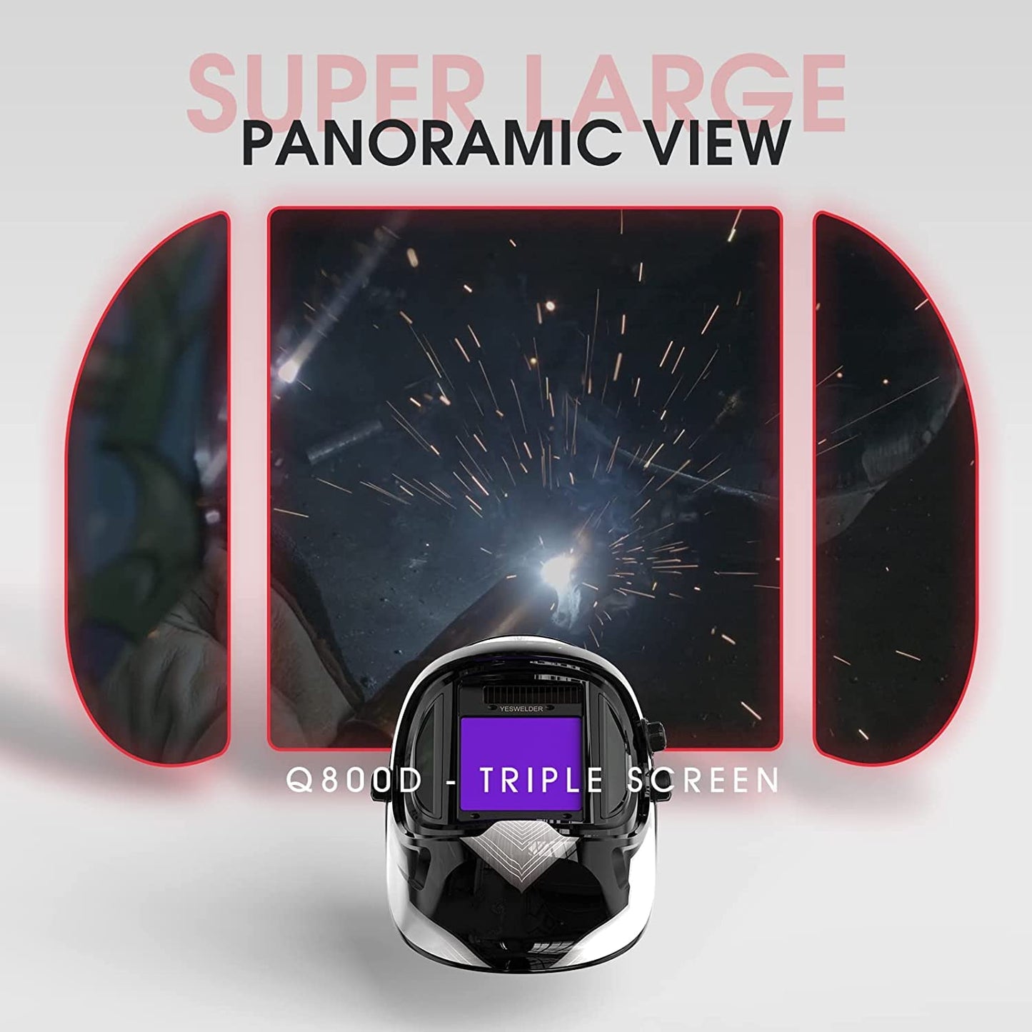 YESWELDER Large Viewing True Color Solar Powered Auto Darkening Welding Helmet with SIDE VIEW, 4 Arc Sensor Wide Shade 4/5-9/9-13 Welder Mask for TIG MIG ARC Grinding Plasma LYG-Q800D
