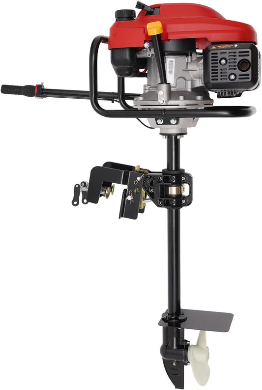HANGKAI 4 Stroke 6 HP Outboard Boat Motor, 7.5HP Heavy Duty Fishing Boat Engine Shaft Boat Motor Gas Powered Marine Engine Air Cooling System, 3600rpm