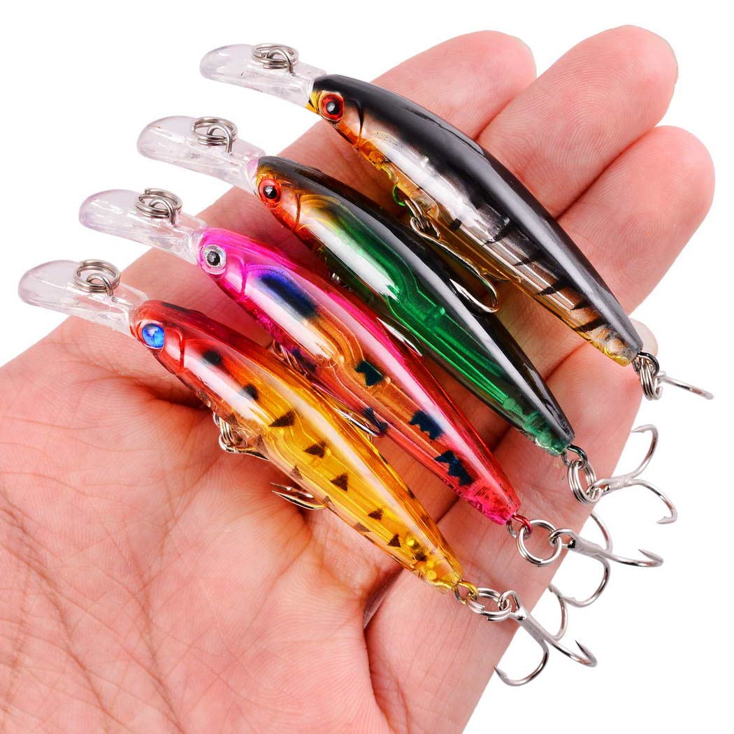 Fishing Lures Kit Mixed Including Minnow Popper Crank Baits with Hooks for Saltwater Freshwater Trout Bass Salmon Fishing