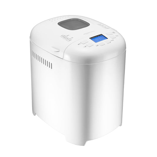 Amazon Basics Programmable Bread Maker, 2 Pound Non-Stick Automatic Bread Making Machine, 14 Settings for Breads, Doughs, Gluten-Free Options and More, LCD Display, White